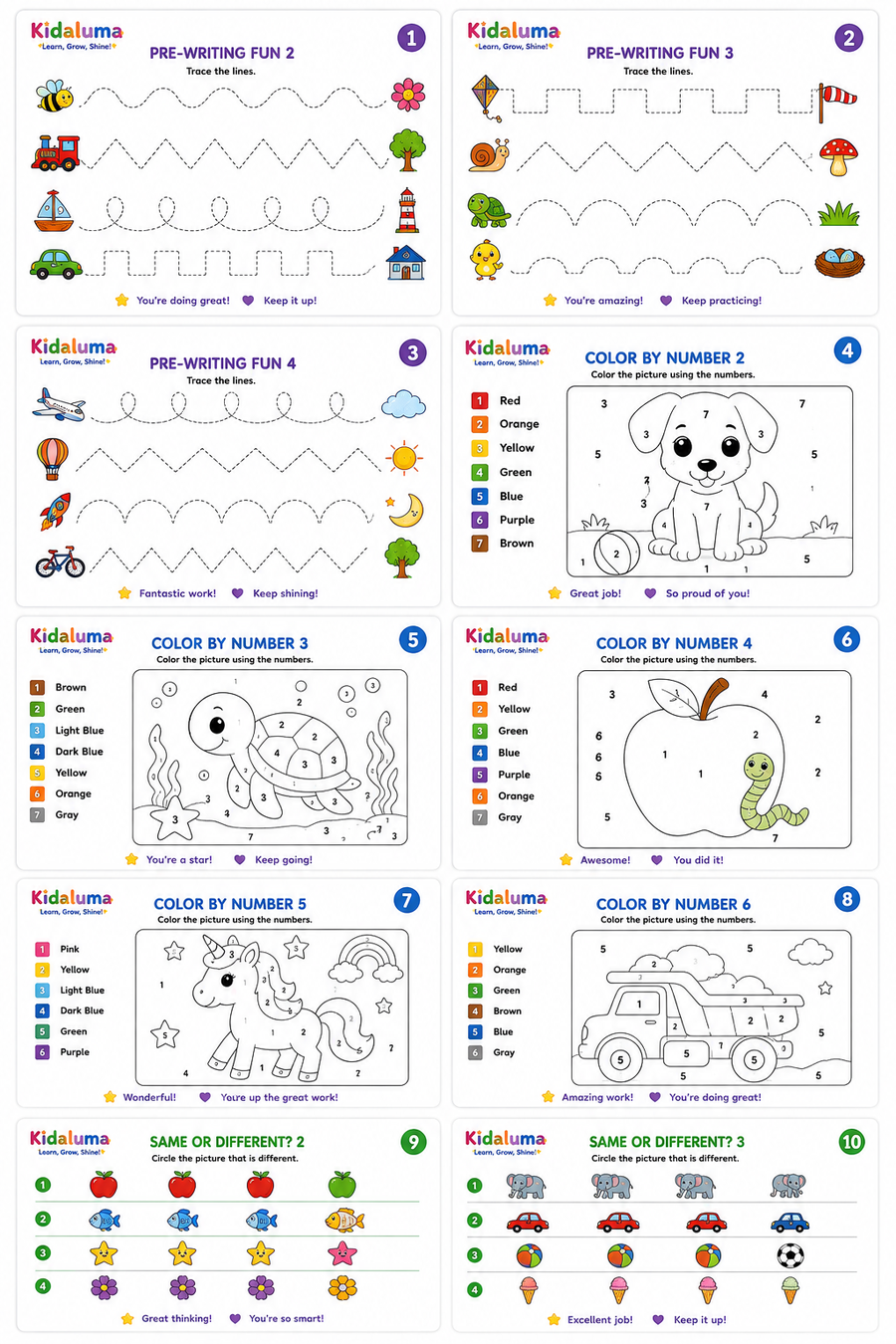Pre-Writing & Color by Number Pack